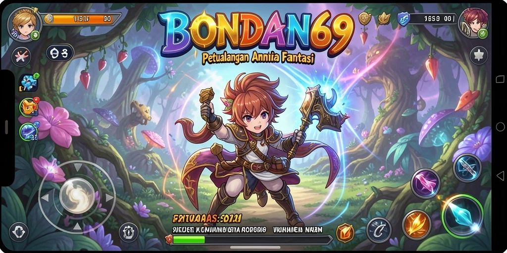 Tampak seru, karakter Anime bertarung di dunia fantastis.