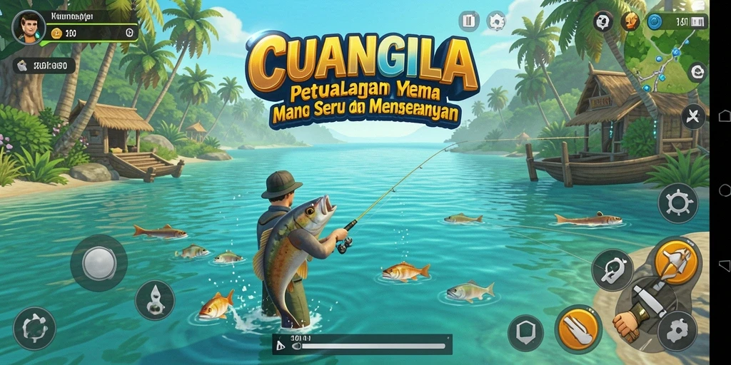 Tampilan gameplay CUANGILA dengan memancing di lokasi eksotik.