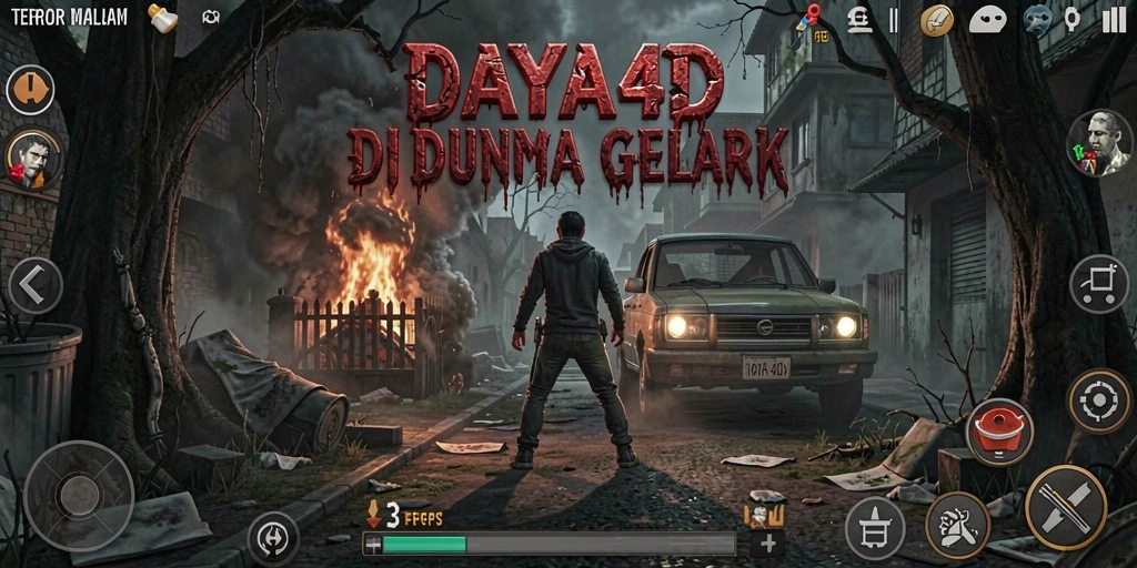 Screenshot utama DAYA4D menampilkan suasana mencekam di tengah kegelapan.