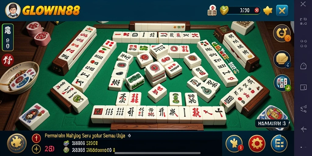 Tampilan gameplay menarik dari GLOWIN88 dengan ubin Mahjong yang berwarna-warni.