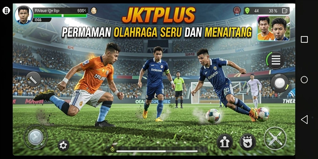 Tampilan gameplay yang seru dalam JKTPLUS menampilkan aksi olahraga yang menegangkan.