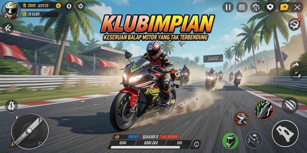 Gameplay seru KLUBIMPIAN dengan balapan motor yang menegangkan.