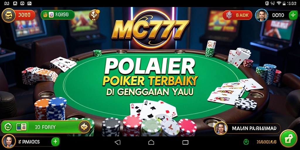 Tampilan gameplay seru di MC777 dengan pemain berkompetisi di meja poker.