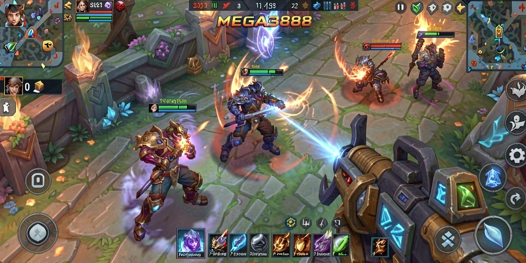 Gambaran gameplay seru dari MEGA388 dalam pertarungan MOBA.