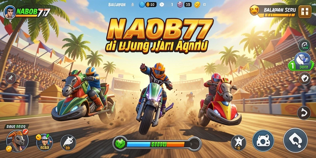 Tampilan gameplay mendebarkan dalam NABOB77 saat balapan.