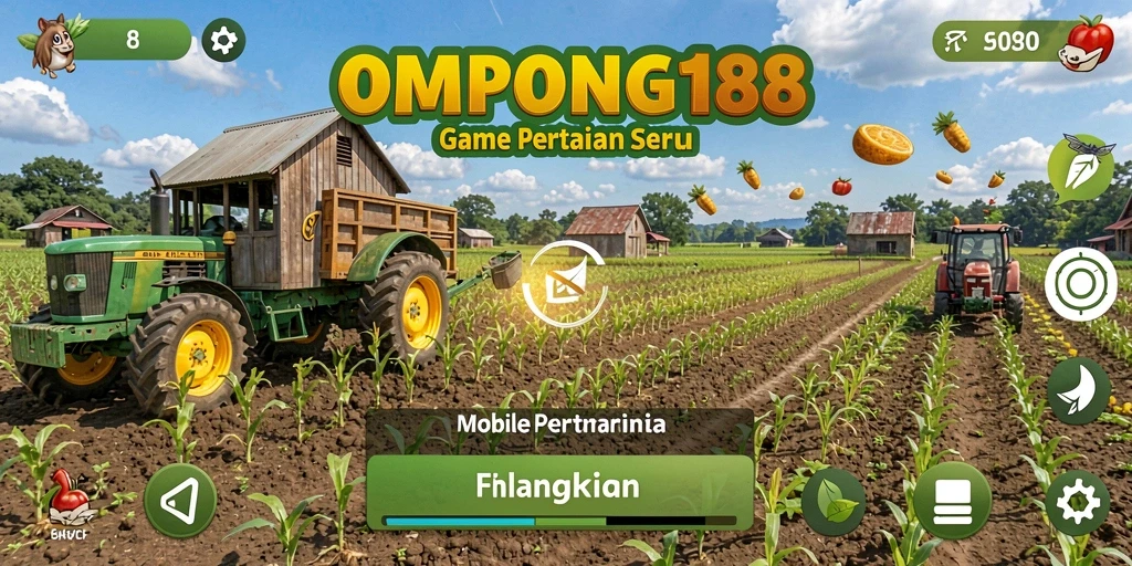 Tampilan gameplay OMPONG188 dengan ladang yang subur dan hewan ternak.