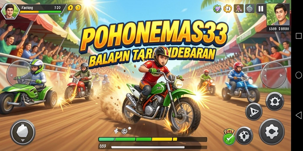 Screenshot menunjukkan pengalaman balap yang mendebarkan di POHONEMAS33.