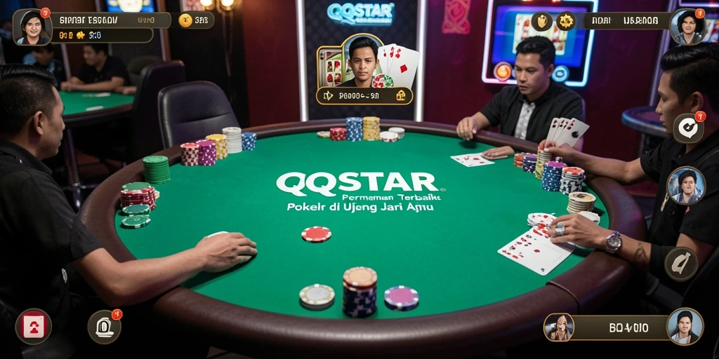 Screenshot gameplay QQSTAR menampilkan momen menegangkan poker.