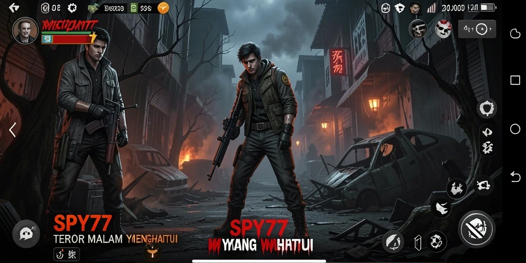 Screenshot gameplay SPY77 yang menampilkan suasana mencekam dan menyeramkan.