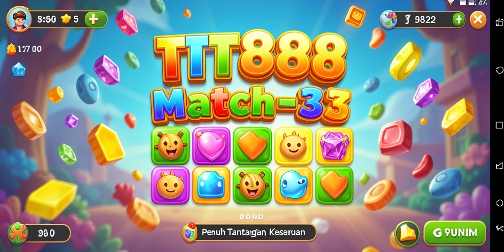 Tampilan gameplay seru TTT888 dengan kombinasi Match-3.