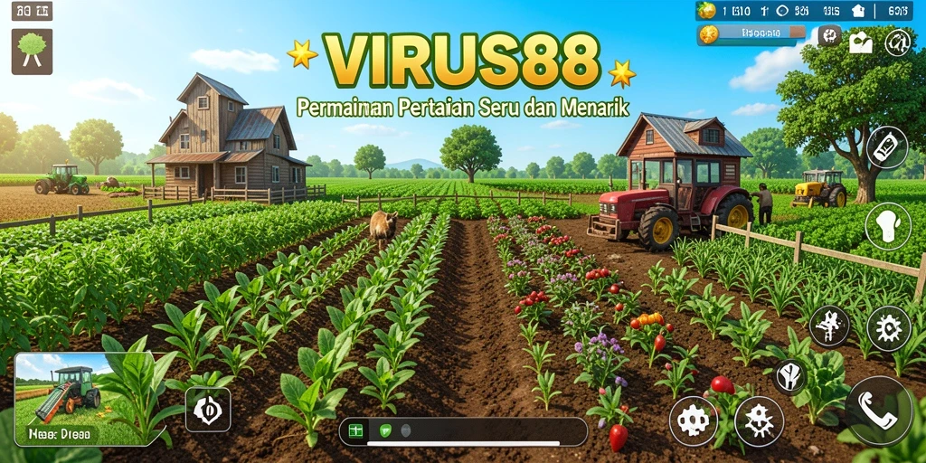 Screenshot gameplay VIRUS88 menampilkan aktivitas bertani yang seru.